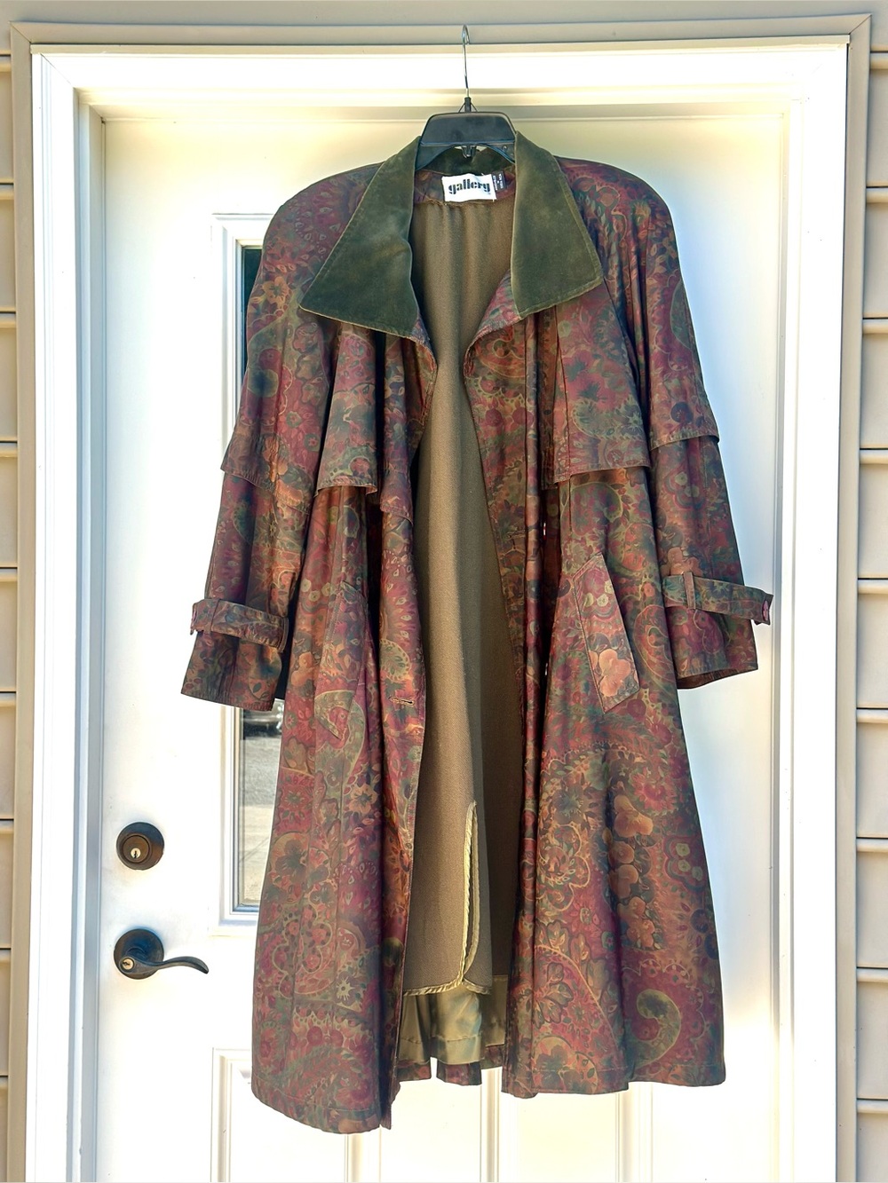 VTG Gallery Jacquard Floral Paisley Print Lined Trench Coat w/Pockets size 10